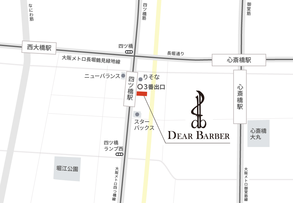 DEAR BARBER(ディアバーバー)四ツ橋店のマップ